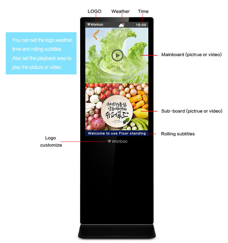 55 duim reclametotem openlucht met touch screenlcd vertoning voor optie androïde systeem